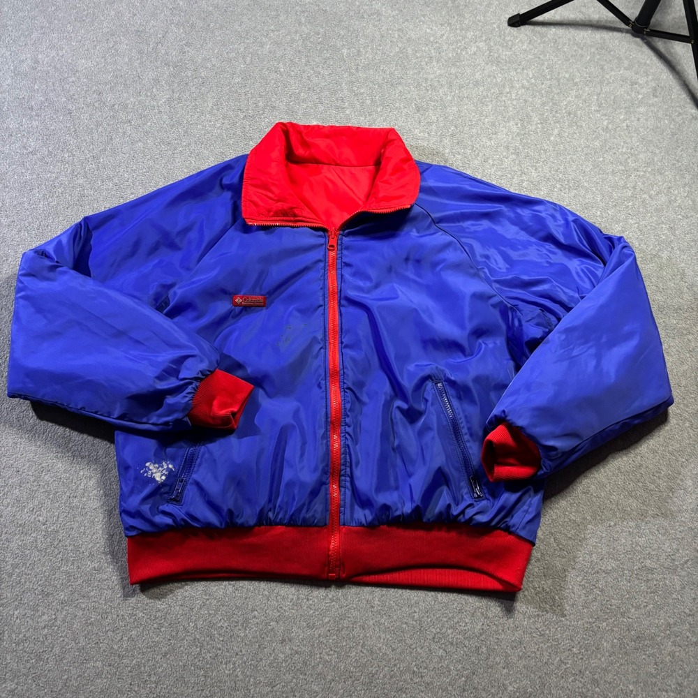 Vintage Columbia Reversible Bomber Jacket Mens XL Blue Red Thinsulate Insulated